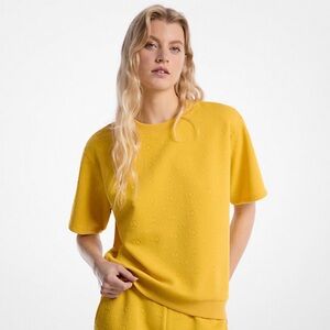 Michael Kors Logo Jacquard Knit Short-Sleeve Sweatshirt Yellow Size S/P NWT
